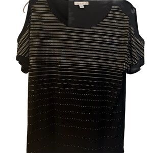 Westport 1962 Women’s Black Gold Beaded Cold Shoulder Top Medium